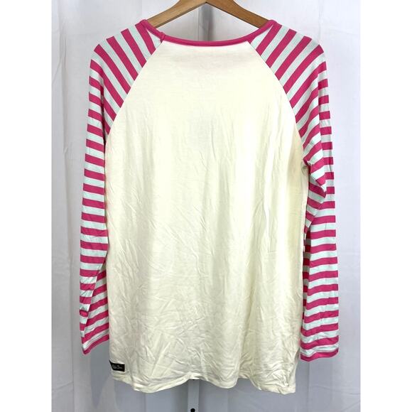 NWT MATILDA JANE M Anytime PJ Top 30685P Raglan Long Sleeve Stripe White Pink - Picture 2 of 12